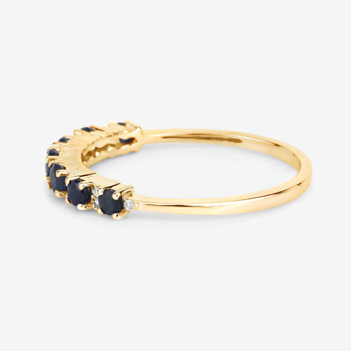 0.43 Carat Genuine Blue Sapphire and White Diamond 14K Yellow Gold Ring