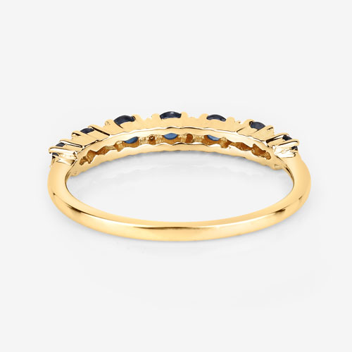 0.43 Carat Genuine Blue Sapphire and White Diamond 14K Yellow Gold Ring