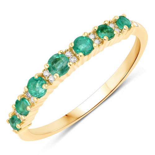 Emerald-0.41 Carat Genuine Zambian Emerald and White Diamond 10K Yellow Gold Ring
