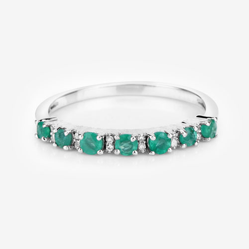 0.41 Carat Genuine Zambian Emerald and White Diamond 14K White Gold Ring