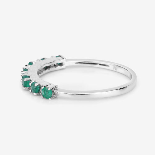 0.41 Carat Genuine Zambian Emerald and White Diamond 14K White Gold Ring