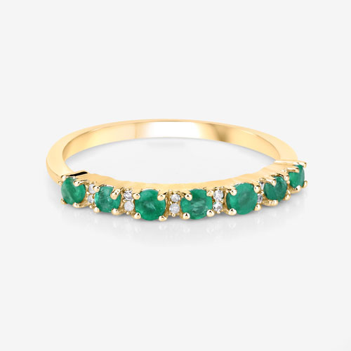 0.41 Carat Genuine Zambian Emerald and White Diamond 14K Yellow Gold Ring