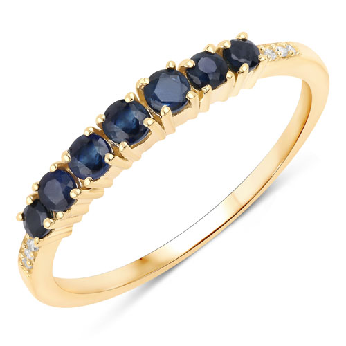 Sapphire-0.45 Carat Genuine Blue Sapphire and White Diamond 14K Yellow Gold Ring