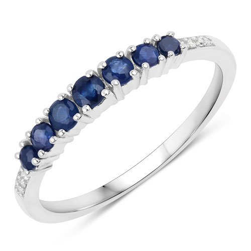 Sapphire-0.45 Carat Genuine Blue Sapphire and White Diamond 14K White Gold Ring