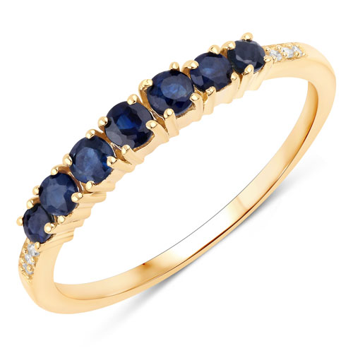 Sapphire-0.45 Carat Genuine Blue Sapphire and White Diamond 14K Yellow Gold Ring