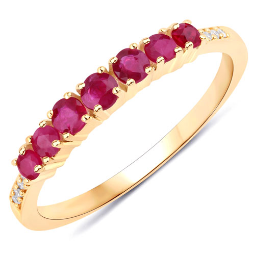 Ruby-0.45 Carat Genuine Mozambique Ruby and White Diamond 14K Yellow Gold Ring