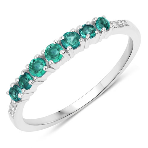 Emerald-0.45 Carat Genuine Zambian Emerald and White Diamond 14K White Gold Ring