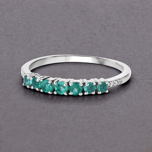 0.45 Carat Genuine Zambian Emerald and White Diamond 14K White Gold Ring