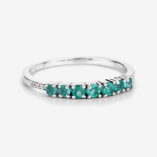0.45 Carat Genuine Zambian Emerald and White Diamond 14K White Gold Ring