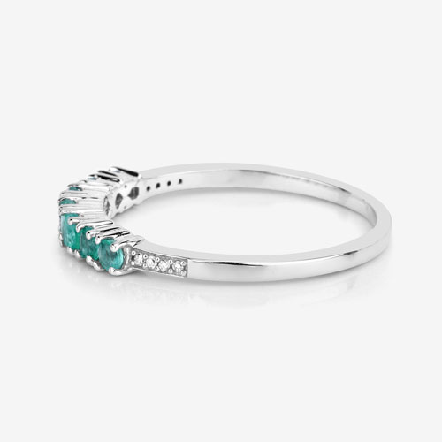 0.45 Carat Genuine Zambian Emerald and White Diamond 14K White Gold Ring