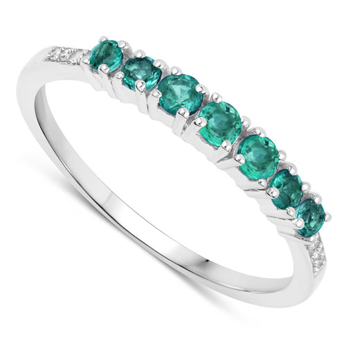 0.45 Carat Genuine Zambian Emerald and White Diamond 14K White Gold Ring