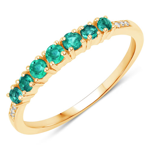 Emerald-0.45 Carat Genuine Zambian Emerald and White Diamond 14K Yellow Gold Ring