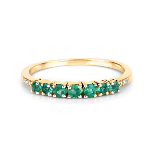 0.45 Carat Genuine Zambian Emerald and White Diamond 14K Yellow Gold Ring