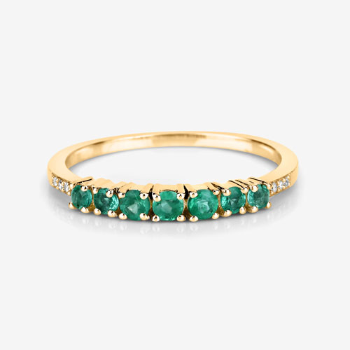 0.45 Carat Genuine Zambian Emerald and White Diamond 14K Yellow Gold Ring