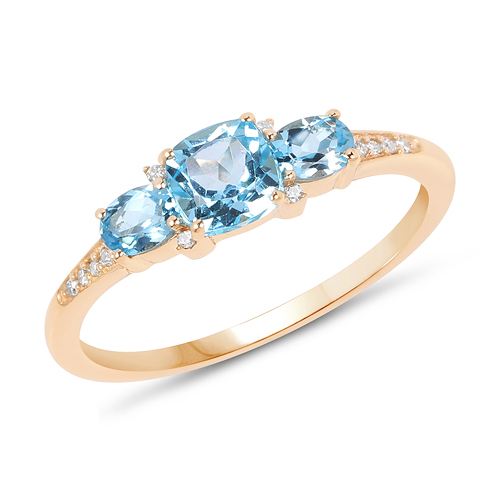 Rings-0.80 Carat Genuine Swiss Blue Topaz and White Diamond 14K Yellow Gold Ring