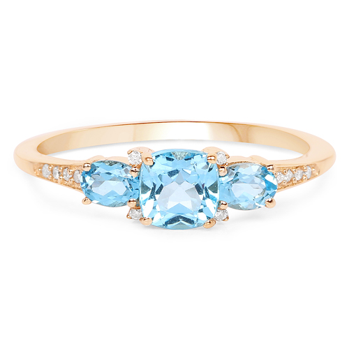 0.80 Carat Genuine Swiss Blue Topaz and White Diamond 14K Yellow Gold Ring