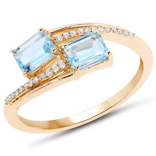 Rings-1.11 Carat Genuine Swiss Blue Topaz and White Diamond 14K Yellow Gold Ring
