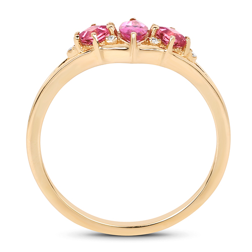 0.42 Carat Genuine Pink Tourmaline and White Diamond 14K Yellow Gold Ring