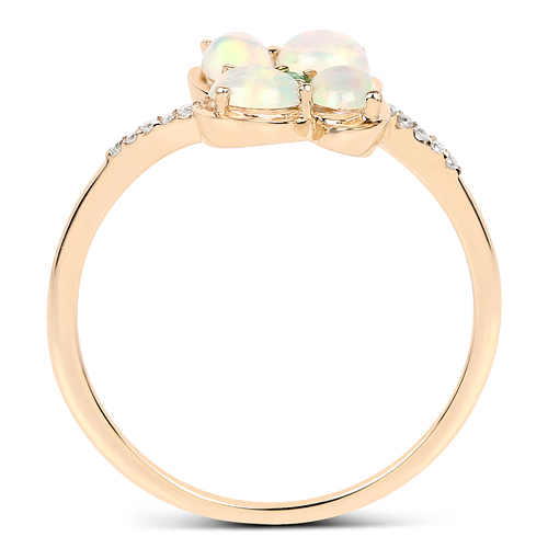 0.54 Carat Genuine Ethiopian Opal, Zambian Emerald and White Diamond 14K Yellow Gold Ring