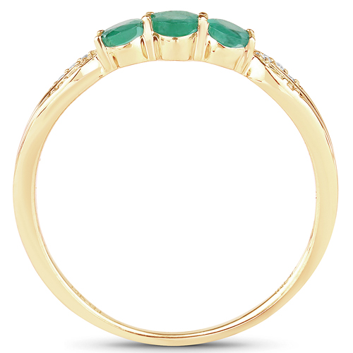 0.53 Carat Genuine Zambian Emerald and White Diamond 14K Yellow Gold Ring