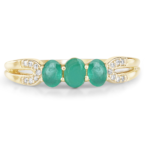 0.53 Carat Genuine Zambian Emerald and White Diamond 14K Yellow Gold Ring