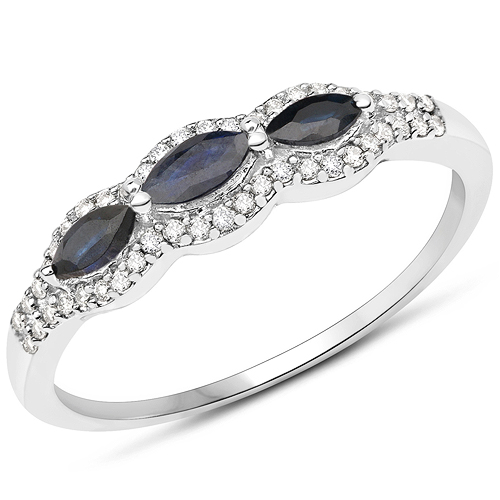 Sapphire-18K White Gold 0.46 Carat Genuine Blue Sapphire and White Diamond Ring