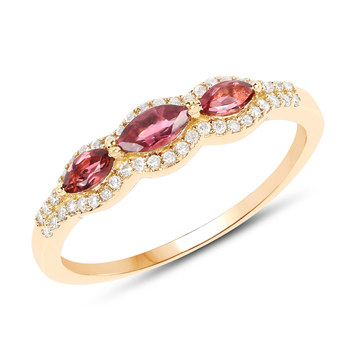 Rings-0.47 Carat Genuine Pink Tourmaline and White Diamond 14K Yellow Gold Ring