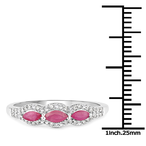 18K White Gold 0.46 Carat Genuine Ruby and White Diamond Ring