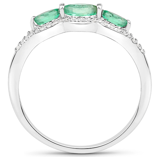 18K White Gold 0.38 Carat Genuine Zambian Emerald and White Diamond Ring