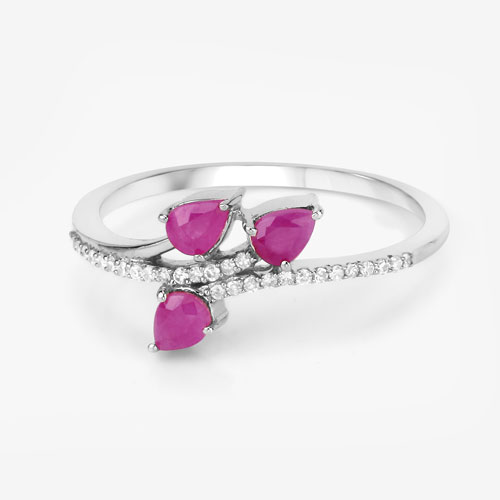 0.68 Carat Genuine Ruby and White Diamond 14K White Gold Ring