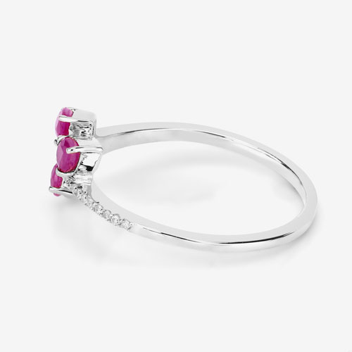 0.68 Carat Genuine Ruby and White Diamond 14K White Gold Ring