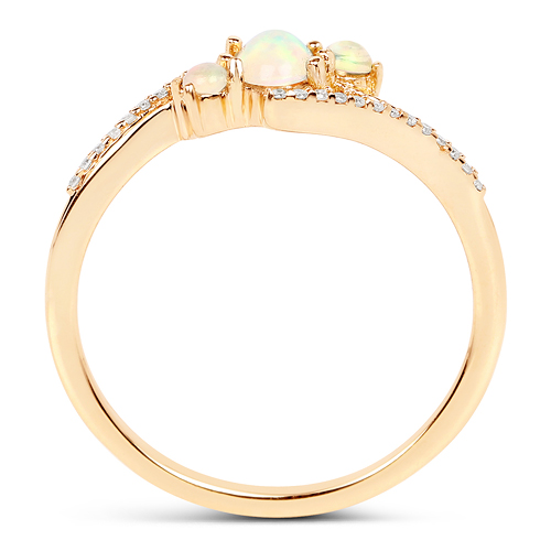 0.36 Carat Genuine Opal Ethiopian and White Diamond 14K Yellow Gold Ring