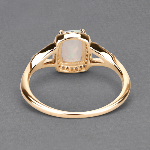 0.54 Carat Genuine Ethiopian Opal and White Diamond 14K Yellow Gold Ring