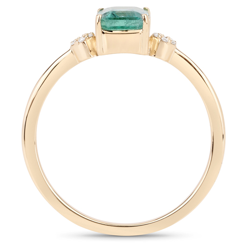 0.97 Carat Genuine Zambian Emerald and White Diamond 14K Yellow Gold Ring