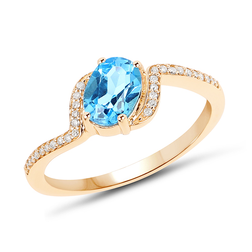 Rings-1.04 Carat Genuine Swiss Blue Topaz and White Diamond 14K Yellow Gold Ring
