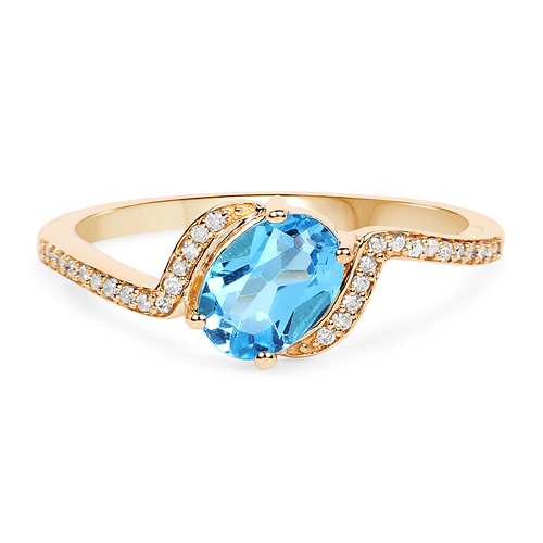 1.04 Carat Genuine Swiss Blue Topaz and White Diamond 14K Yellow Gold Ring