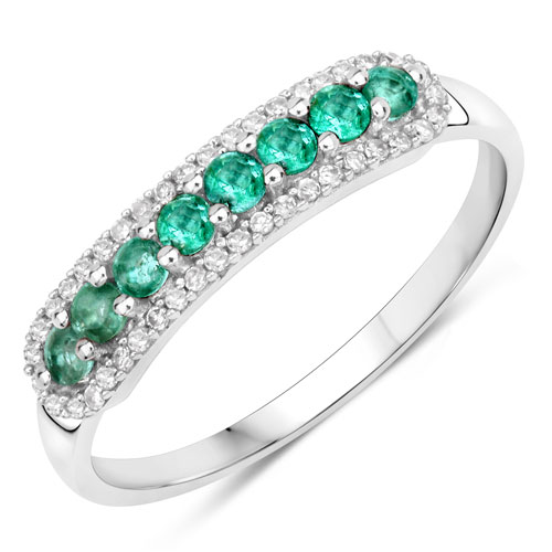 Emerald-0.35 Carat Genuine Zambian Emerald and White Diamond 14K White Gold Ring