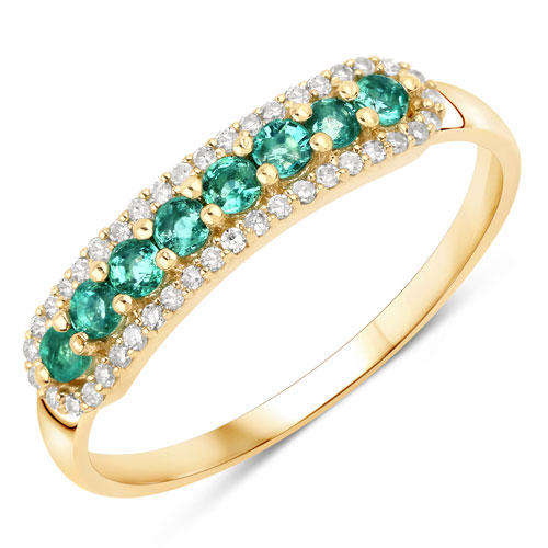 Emerald-0.35 Carat Genuine Zambian Emerald and White Diamond 14K Yellow Gold Ring