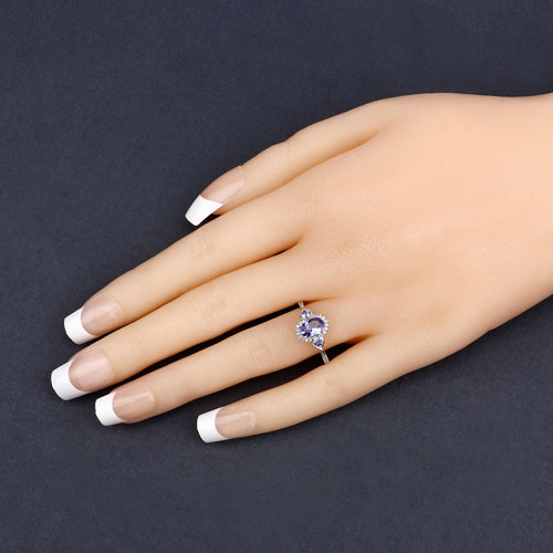 0.94 Carat Genuine Tanzanite and White Diamond 14K White Gold Ring