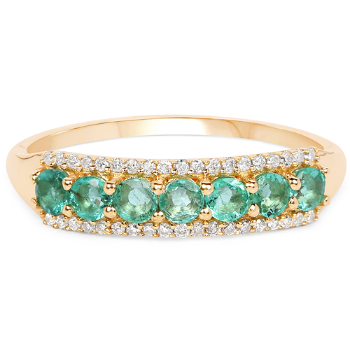 0.60 Carat Genuine Zambian Emerald and White Diamond 14K Yellow Gold Ring