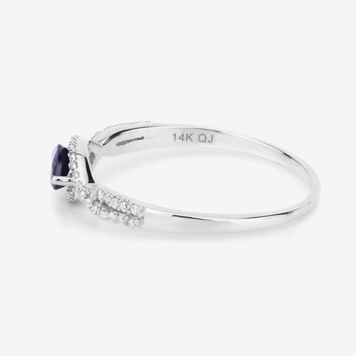 0.35 Carat Genuine Blue Sapphire and White Diamond 14K White Gold Ring