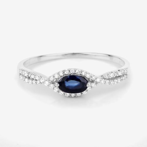 0.35 Carat Genuine Blue Sapphire and White Diamond 14K White Gold Ring