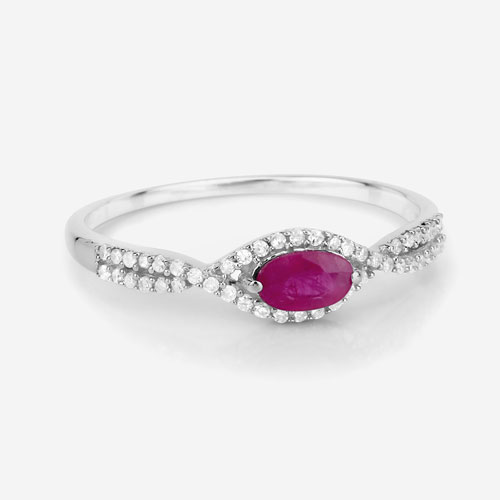 0.40 Carat Genuine Ruby and White Diamond 14K White Gold Ring