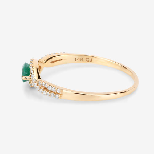 0.32 Carat Genuine Zambian Emerald and White Diamond 14K Yellow Gold Ring