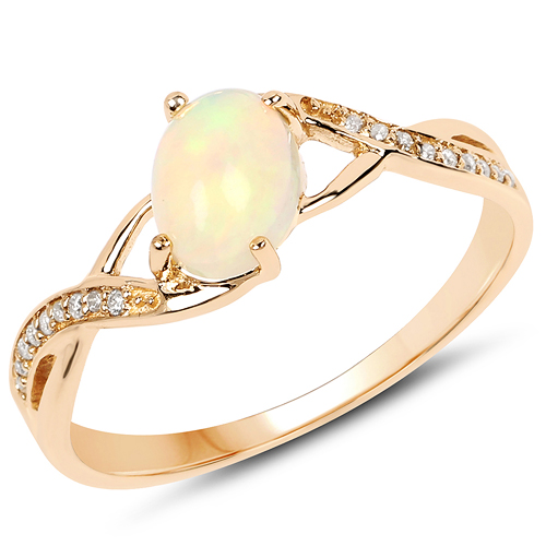 Opal-0.53 Carat Genuine Opal Ethiopian and White Diamond 14K Yellow Gold Ring