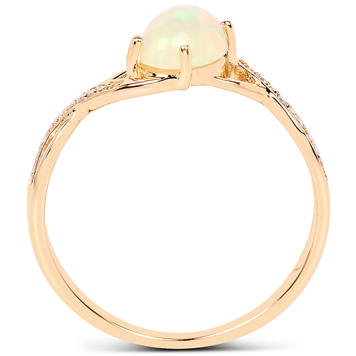 0.53 Carat Genuine Opal Ethiopian and White Diamond 14K Yellow Gold Ring