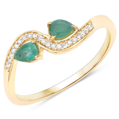 Emerald-0.42 Carat Genuine Zambian Emerald and White Diamond 14K Yellow Gold Ring