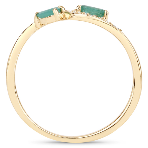 0.42 Carat Genuine Zambian Emerald and White Diamond 14K Yellow Gold Ring