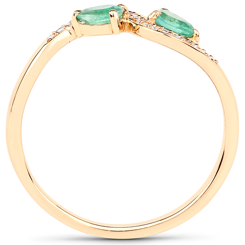 0.34 Carat Genuine Zambian Emerald and White Diamond 18K Yellow Gold Ring