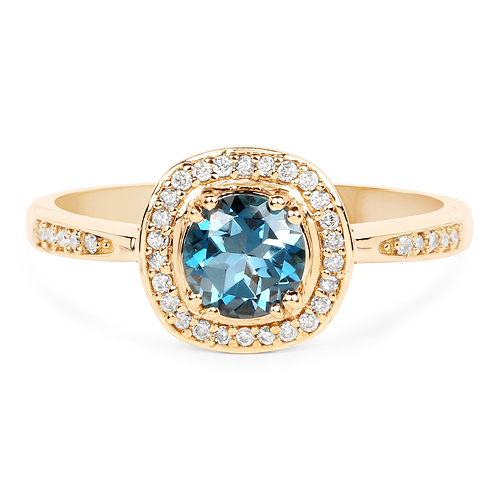 0.81 Carat Genuine London Blue Topaz and White Diamond 14K Yellow Gold Ring